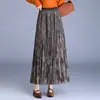 Saia plissada de tule com estampa tie-dye estilo vintage, elegante saia longa de cintura alta que afina, corte em A