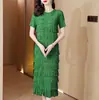 Vestido de Pastel de Patchwork con Borlas de Color Sólido de Alta Gama Estilo Nuevo 2026 para Mujer, Vestido Elegante de Verano Largo Plisado que Reduce la Edad con Mangas Cortas