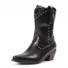 Botas Cortas de Otoño Invierno Estilo Europeo Americano Punta Fina para Mujer Botas de Moda con Remaches Botas de Tacón Alto Grueso 32-50 Botas de Comercio Exterior de Amazon