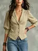 Otoño 2026 Nuevo Transfronterizo Europeo y Americano Comercio Exterior Elegante para el Trabajo Color Sólido Blazer con Lazo en la Cintura Camisa Abotonada con Cuello para Mujer