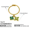 Dulce Anillo Abierto con Dedo Índice y Colgante de Flor de Cuatro Pétalos en Bloques de Color Acero Inoxidable Chapado en Oro de 18K Estilo Macarrón Joyería para Mujeres