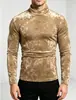 Camiseta de hombre talla europea 2026 nuevo modelo, camiseta básica estilo británico de cuello medio alto, camiseta de manga larga para hombre con empalme de terciopelo dorado