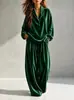2026 Moda Feminina Europeia e Americana Amazon Site Independente Outono/Inverno Novo Moda Casual Veludo Manga Longa Calça Longa Gola Reversível Conjunto