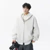 Moletom Cardigan Cinza Pesado com Forro de Lã para Homens Outono Solto Cor Sólida Versátil Moletom Streetwear Casual Roupa Externa para Casal