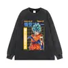 Camiseta de Manga Corta Lavada y Desgastada Retro Americana Estampado de Anime Holgada Cuello Redondo Unisex Marca de Moda Top de Verano