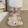 Pantuflas de Felpa Cálidas para Exteriores para Mujer, Pantuflas de Algodón de Moda, Estilo sin Cordones, Nueva Media Pantufla Cerrada en la Punta, Otoño/Invierno 2026