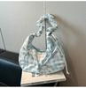 Bolsa Nuvem Plissada Xadrez Laço Feminina Pequena Fresca 2025 Bolsa de Ombro Axila Bolsa Transversal Casual de Lona