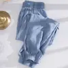 Foto Real de Pantalones Casuales para Mujer Talla Grande, Talla 90 kg, Jeans Finos de Seda de Hielo Primavera/Verano, Corte Holgado, Pantalones Jogger Adelgazantes