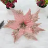 Nuevo producto transfronterizo: Flores navideñas de tela artificial con purpurina de 30 cm, disponibles en varios colores, flores decorativas para guirnaldas de árbol de Navidad