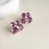 Brinco Stud Geométrico de Cristal de Vidro Rosa Super Brilhante Açúcar Tridimensional Elegante Doce Alto Padrão Novos Estilos de Brincos para Mulheres 2024
