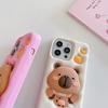 Funda de Silicona Naranja con Soporte para Teléfono Móvil de Capibara Estéreo 3D de Dibujos Animados Adecuada para Apple 161514 Promax