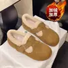Mocasines estilo Birkenstock invierno 2026 nuevos zapatos de algodón con felpa de invierno zapatos de piel cálida para mujer cierre de hebilla de capas zapatos de punta cerrada
