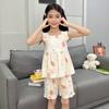 Pijama Infantil Feminino, Conjunto de Shorts com Suspensório de Verão para Crianças, Estilo Fino de Algodão Nuvem, Roupa de Casa da Moda e Fofa para Meninas, Roupas de Verão