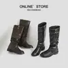 Botas altas de tacón grueso plisadas estilo retro británico para mujer, nuevas botas Melard de primavera y otoño, botas de tacón de bloque con punta redonda
