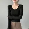 Camiseta Base Lisa Versátil de Cuello Redondo H256 para Mujer, Primavera, Otoño, Invierno, Adecuada para Usar en Capas o Sola, Corte Ajustado, Top de Manga Larga