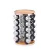 Pote Rotativo de Temperos de Aço Inoxidável Amazon Prateleira de Temperos Doméstica de Cozinha Prateleira de Temperos de Vidro com 16 Compartimentos Madeira Preto