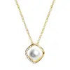 Colar de Pérola de Água Doce em Prata Esterlina S925 Pingente de Zircônia Brilhante Feminino Corrente Simples Retro Elegante para Clavícula Colar Oval