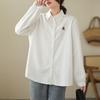 Toma Real de Camisa Casual de Manga Larga de Color Puro Versátil Artística para Mujer 2025 Otoño Nueva Camisa Holgada Bordada