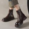 Botines Chelsea de piel de oveja gruesos de suela gruesa para mujer 2024 invierno nuevo hebilla de cinturón metálico tacón bajo grueso botas de cuero marrón para mujer