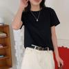Du Xiaozhai Nueva Camiseta Básica de Algodón Líquido Versátil Cuello Redondo Sentido Juvenil Hombro Positivo Manga Corta Color Sólido Top Adelgazante para Mujer