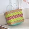 Moda Cuadros color en contraste cesta de plástico bolso de mano colorido a juego de colores bolso de hombro combinable gran capacidad viaje bolsa cesta de verduras