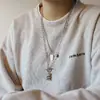 Colar de urso de aço titânio camada dupla feminino ins hip-hop outono e inverno corrente longa para suéter acessórios de colar para suéter de casal