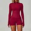 Traje de fitness de manga larga y shorts con sensación de segunda piel para mujer, secado rápido de alta elasticidad para deportes de carrera al aire libre de alta intensidad, ropa de yoga 6116