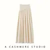 Saia de Tricô Cashmere, Nova Outono/Inverno Feminina de Tricô Fino Elástica de Cintura Alta Plissada em Linha A, Emagrecedora e Versátil Fashion