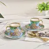 Taza de Porcelana Dorada Fanjia con Asa Entrada Estilo Retro de Lujo Taza de Café para Banquete Familiar Juego con Cuchara Dorada Regalo de Acompañamiento de Alta Gama