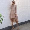 Europa y Estados Unidos estación independiente de Amazon popular moda de comercio exterior para mujer vestido de color liso de manga larga con cuello medio alto irregular