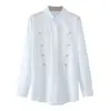 Atacado Verão 2026 Novo Estilo Europeu e Americano Camisa Feminina Branca de Manga Longa Solta com Gola Lapela 7038
