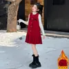 Conjunto de Año Nuevo 2025 para Niñas con Forro de Felpa Moda Nueva Elegante para Niños Mayores Vestido Casual Coreano