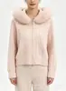Suéter con Capucha y Cuello Grande de Piel Estilo Coreano Otoño/Invierno para Mujer Cardigan de Punto Trenzado con Cremallera Sudadera con Capucha de Temperamento Holgada Adelgazante