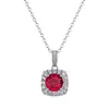 Collar Colgante Cuadrado Geométrico Rojo Zircón Lujo Ligero Nicho Gama Alta Elegante Elegante Cadena de Clavícula Lujo Ligero Versátil
