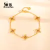 Pulseira de Prata Esterlina S925 Estilo Meio do Século Estrela Escovada Trevo de Quatro Folhas da Sorte Exquisita e Nobre Sensação de Alto Padrão Venda Quente Xiaohongshu