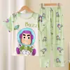 Pijama de verão para meninos e crianças, fino, manga curta, calça, conjunto de desenho animado, roupas de casa para crianças maiores, meninos e meninas, atacado transfronteiriço