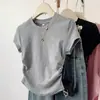 Camiseta Curta Irregular de Algodão Puro para Mulheres 2026 Nova Slim-Fit de Verão com Cintura Franzida Ajustável Manga Curta Top Hot Girl