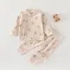 Conjunto de Roupas e Calças de Outono JQ Jingqi para Bebês, Roupa Íntima Infantil Protetora da Barriga para Primavera e Outono, Algodão Puro, Pijama de Cintura Alta para Meninos e Meninas