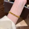 Corda Elástica Contas Douradas Dupla Pedra Olho de Tigre Amarelo Pulseira de Miçangas Trançada Pulseira de Pérolas de Luxo Leve Joias Femininas