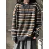 Suéter Retrô Americano Color Block com Listras Gola Redonda para Homens e Mulheres Outono Tendência Marca Preguiçoso Solto Pulôver Caimento Relaxado Roupa Externa
