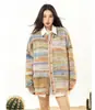 Otoño e Invierno Tendencia Nacional Medra Ropa de Punto para Pareja Hombres y Mujeres Holgado Pintura al Óleo Gradiente de Color Arcoíris Cárdigan Suéter Chaqueta