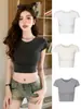 Crop Top Delgado H582 con Diseño Sencillo, Camiseta Corta Casual Versátil de Manga Corta para Mujer, Nuevo Estilo para Chicas Populares