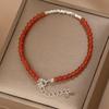 Nova Pulseira de Estilo Chinês Quebrada Prata Pulseira de Ágata Vermelha Feminino Nicho Design Sentido Dupla Camada Empilhada Vestindo Pulseira Pulseira de Cristal