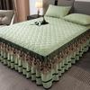 Conjunto de Três Peças de Saia de Cama Acolchoada Espessa de Fibra de Soja 1,8m Colcha Estilo Princesa Renda Cama Lençóis de Cama 1,5m Cama Antiderrapante