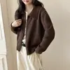 Cárdigan de Punto con Cuello Polo Estilo Coreano Estilo Perezoso para Mujer Otoño Nueva Llegada Cremallera Abrigo Suéter Holgado
