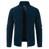 Otoño Invierno Nuevo Cardigan de Punto con Cuello Alto y Cremallera para Hombre Chaqueta de Punto Gruesa con Forro de Terciopelo Chaqueta Casual