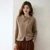Cardigan de tricô feminino novo estilo outono e inverno com abertura diagonal, suéter de cashmere de manga comprida, peça externa elegante, casaco de tricô grosso