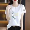 Camiseta de manga corta de marca para mujer, con excedente de comercio exterior transfronterizo, corte holgado, talla grande, top moderno y juvenil, camiseta básica