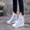 2022 Novos Sapatos de Lona de Cano Alto de Tamanho Grande Feminino Plataforma Fundo Sapatos Femininos Sapatos de Cunha de Fundo Grosso Feminino 8cm Altura Aumentando Sapatos Femininos
