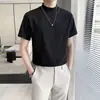 Camiseta de Manga Corta de Color Sólido con Cuello Medio para Hombre 2022 Primavera y Verano Estilo Ligeramente Maduro Básica Versátil Camiseta Blanca de Base de Manga Corta